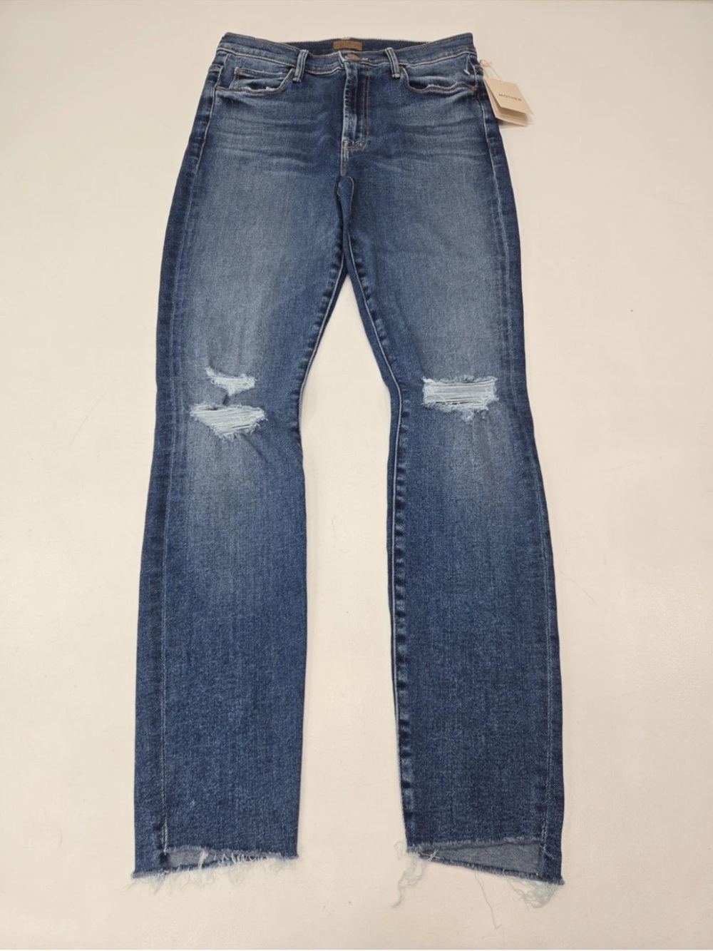 Mother Jeans The Stunner Zip Ankle Fray Roughing It Blue Distressed Size 28 NEW
